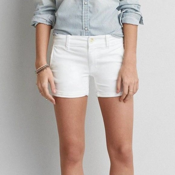 Ae White Denim Midi Shorts Size 8 